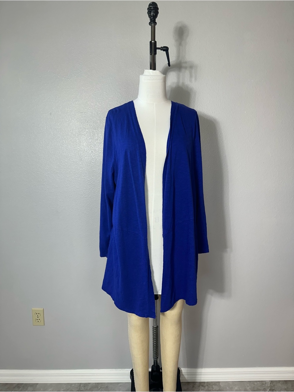 Chicos Womens Cardigan Size 3 Blue Cotton Bland Open Long Sleeve